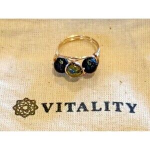 VITALITY Pyrite & Lava Stone Aromatherapy Diffuser Ring  Size 7 Rose Gold New